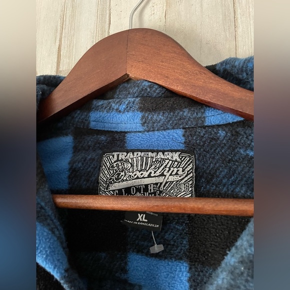 Trademark Brooklyn Cloth MFG Co. Mens Shirt Shacket XL Buffalo Plaid Blue Black - Picture 3 of 9